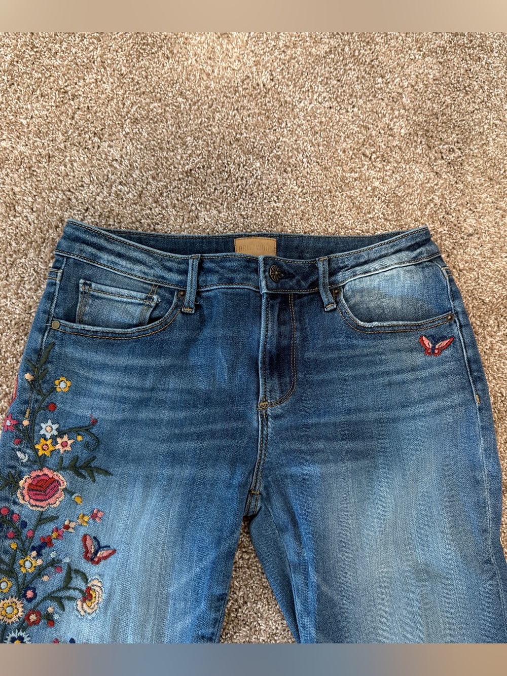 Driftwood Kelly Floral Butterfly Embroidered Boot Cut Jeans 28 Boho Western Blue - Picture 2 of 12